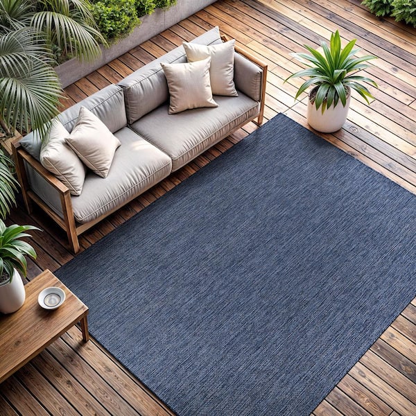 Sunshine Solid Azure 10 ft. x 14 ft. Indoor Outdoor Area Rug