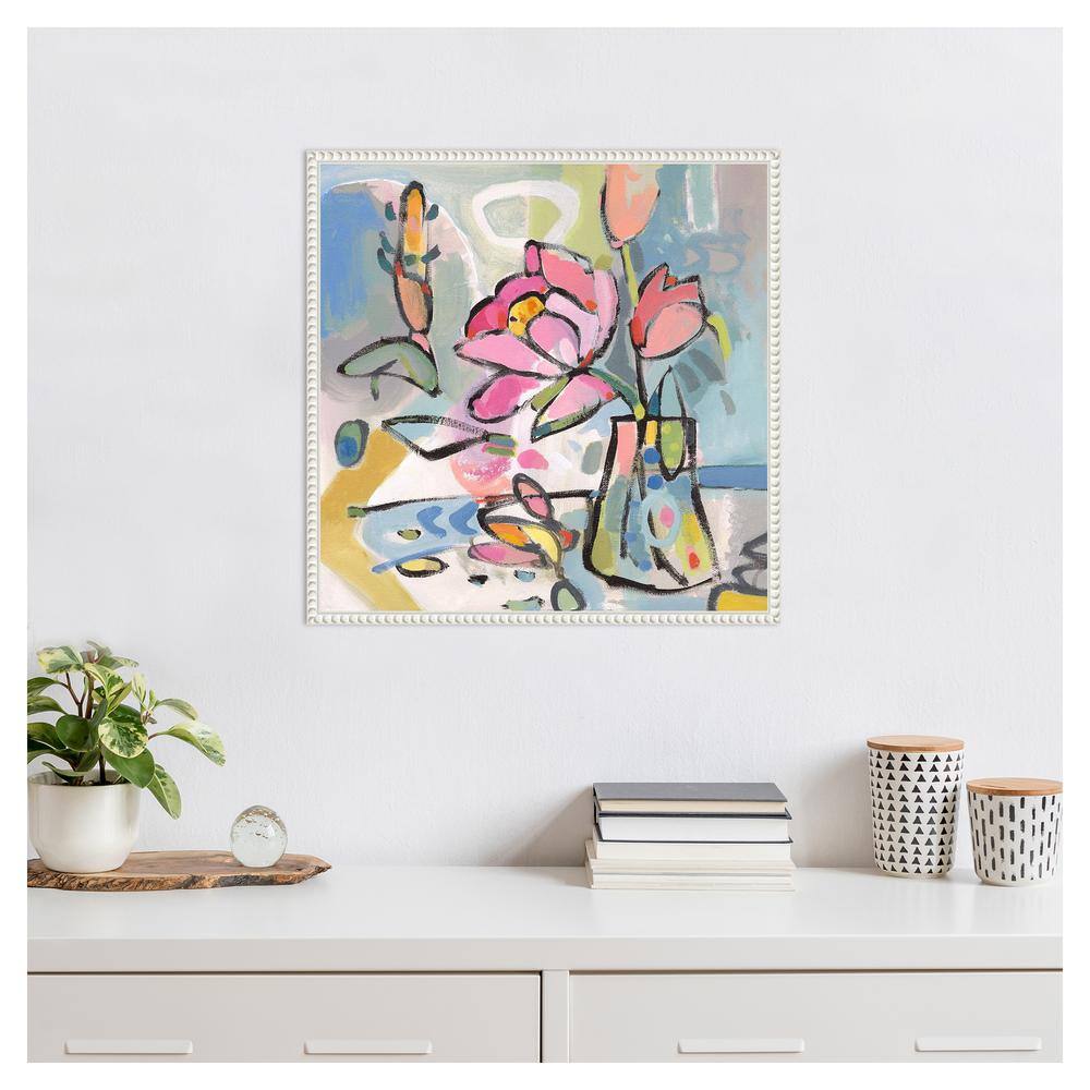 Beaded Frame Abstract Floral Canvas Wall Art