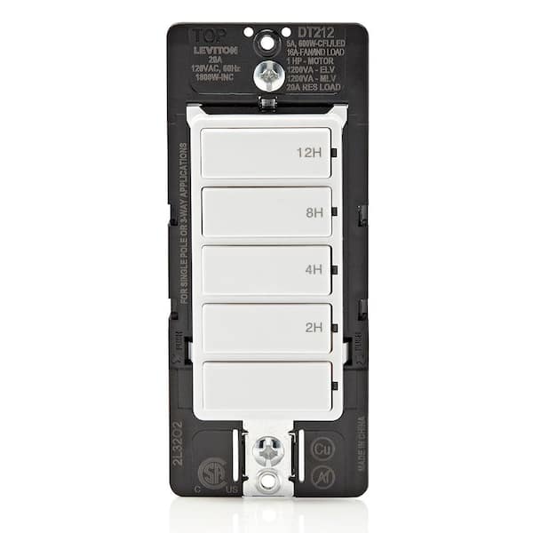 Decora 20 Amp 12-Hour Indoor In-Wall Countdown Timer Switch, 1 HP/16 Amp Fan/Motor, Single Pole/Multi-Way, White