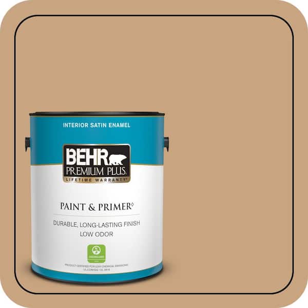 BEHR PREMIUM PLUS 1 gal. #S260-4 Pelican Tan Satin Enamel Low Odor Interior Paint & Primer