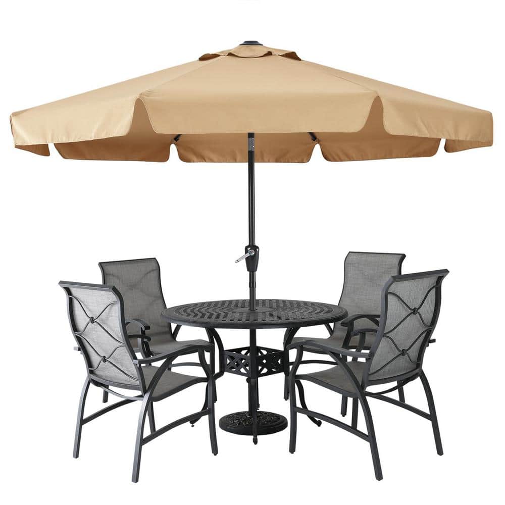9 ft. Aluminum Pole Market Push-Button Tilt Patio Umbrella in Khaki