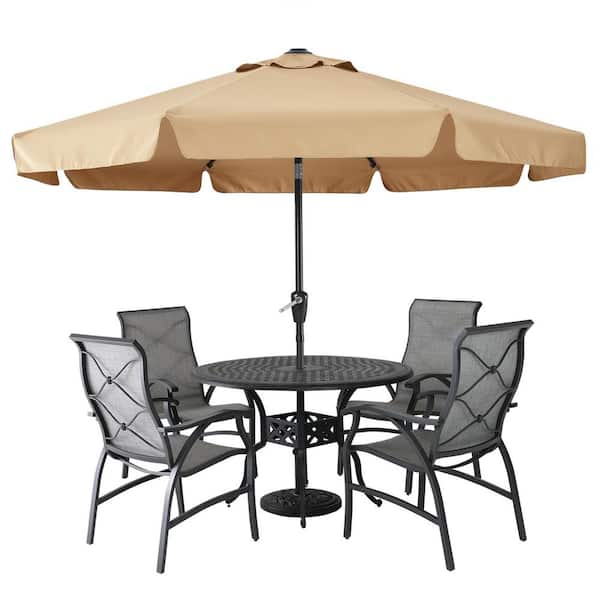 Unbranded 9 ft. Aluminum Pole Market Push-Button Tilt Patio Umbrella in Khaki