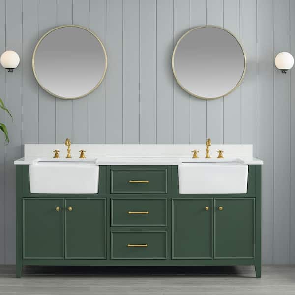 SUDIO Casey 72 in. W x 22 in. D Bath Vanity in Evergreen with Engineered Stone Vanity Top in Ariston White with White Sink