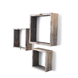 3-Piece Rustic Farmhouse Weathered Gray Floating Square Wall Shelf Set