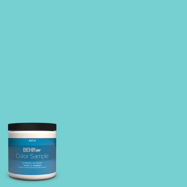 BEHR PREMIUM PLUS 8 oz. #P460-3 Soft Turquoise Satin Enamel Interior/Exterior Paint & Primer Color Sample