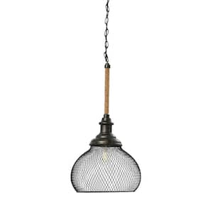 1-Light Black Bubble Pendant Light with Woven Metal Shade