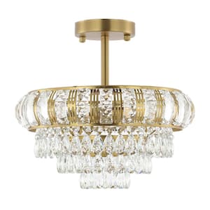 11.6 in. 3-Light Gold Glam Crystal Semi-Flush Mount Chandelier