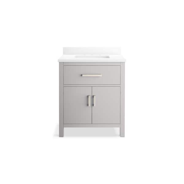 KOHLER Kresla 30.98in. Single Sink Freestanding Atmos Grey Bath Vanity with White Quartz Top Assembled