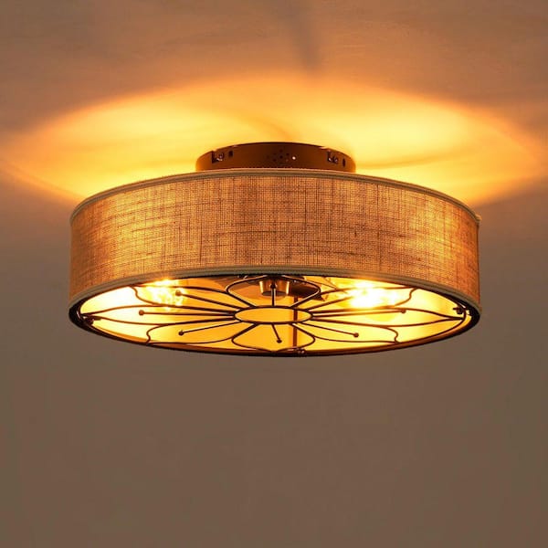 20 in. Matte Black Frame Farmhouse Bladeless Ceiling Fan with Brown Fabric Shade and Remote--NOT INCLUDED BULBS