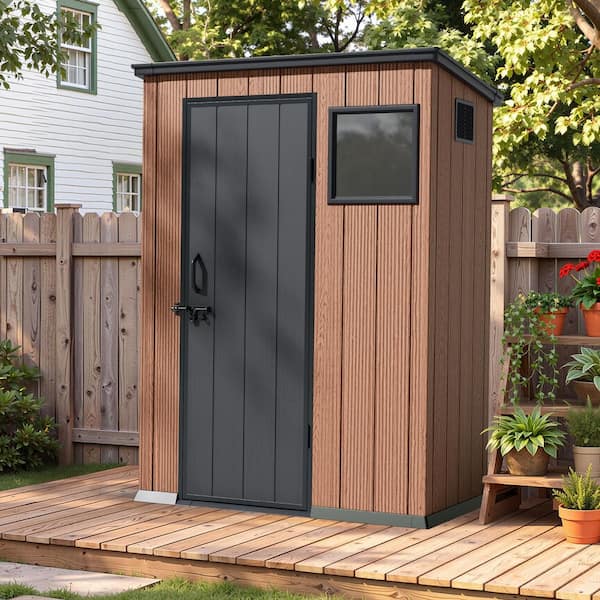 5 ft. x 3 ft. Outdoor Resin Shed Patio Garden Storage Shed with Floor Window and Vent in Brown (15 sq. ft.)