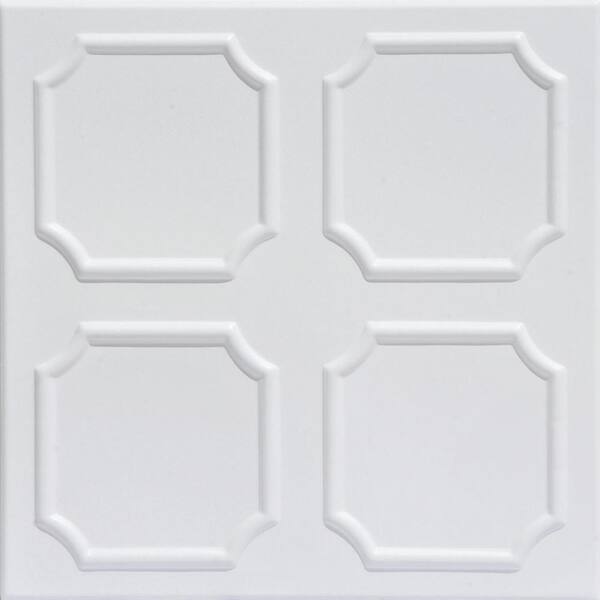 A La Maison Ceilings Bostonian Ultra Pure White - Satin (Behr) 1.6 ft. x 1.6 ft. Decorative Foam Glue Up Ceiling Tile (21.6 sq. ft./case)