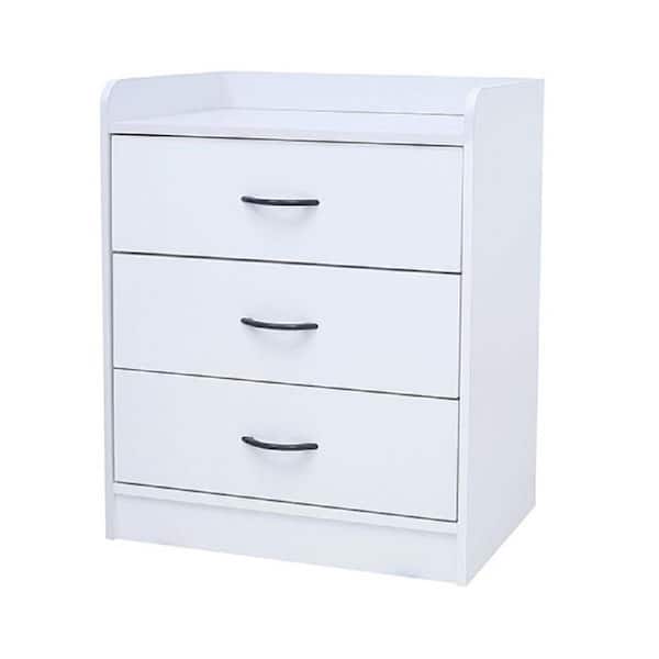 White Finish 3-Drawer ,15.5 in. W Chest of Drawers Dimensions: 15.5 in. W x 28.5 in. L x 24.4 in. H