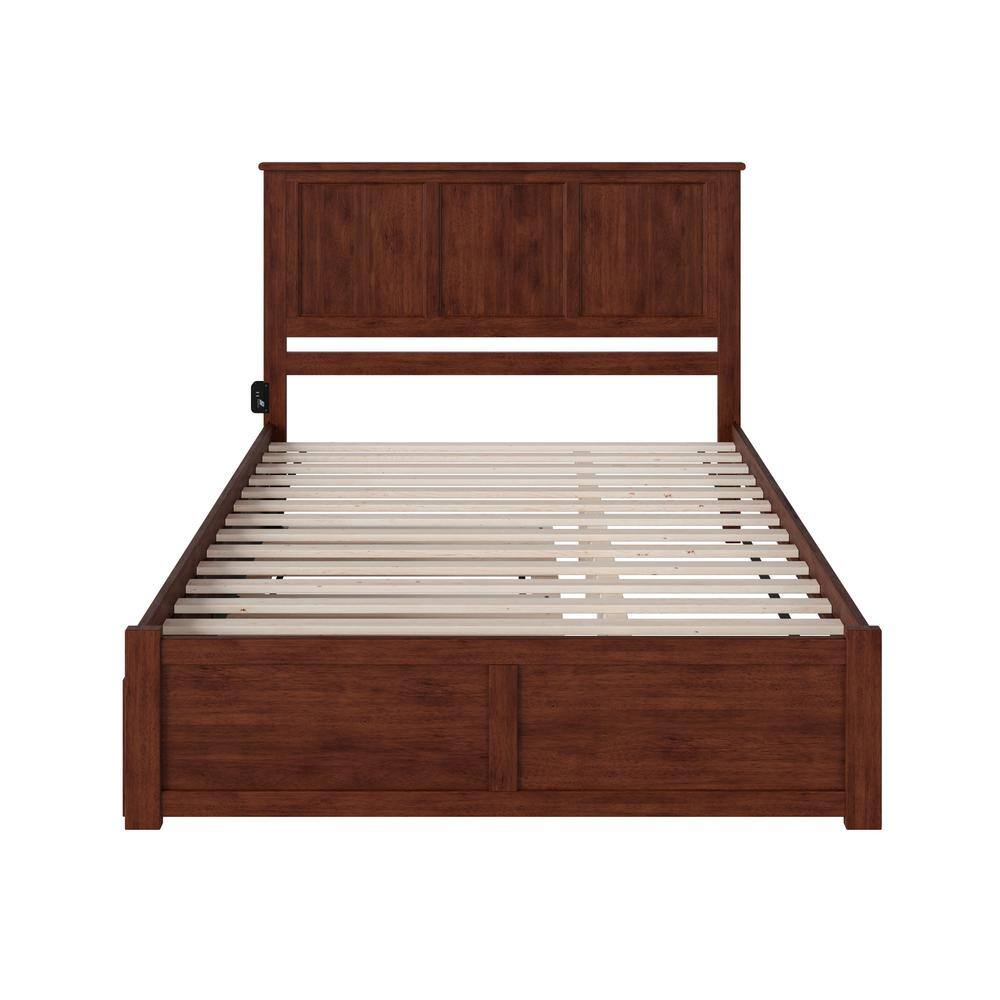 Madison Walnut Wood King Platform Bed with Trundle and Slats