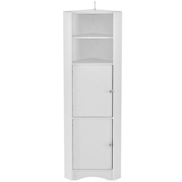 Polibi 14.96 in. W x 14.96 in. D x 61.02 in. H White Tall Bathroom Corner Linen Cabinet with Doors and Adjustable Shelves