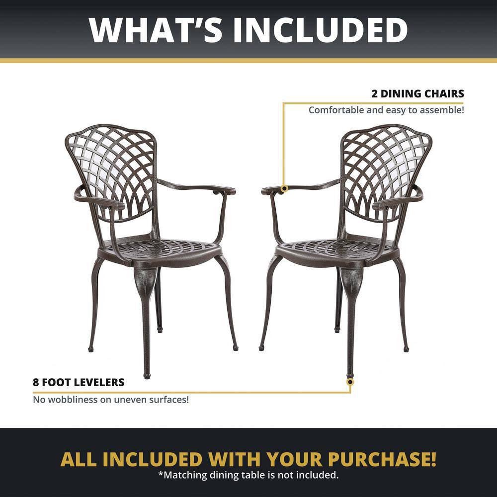 Bronze Cast Aluminum Outdoor Dining Chairs with Cushions, Set of 2