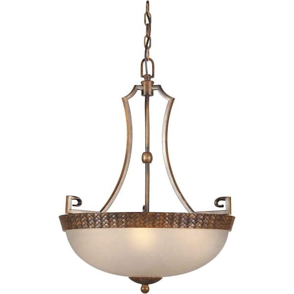 Forte Lighting 4 Light Bowl Pendant Rustic Sienna Finish Umber Linen Glass