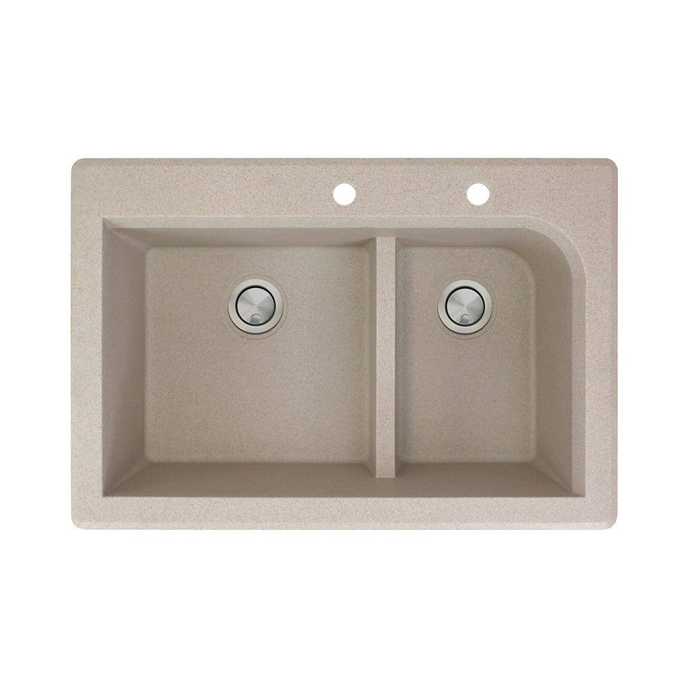 Transolid Radius Drop-in Granite 33 in. 2-Hole 1-3/4 J-Shape Double Bowl Kitchen Sink in Cafe Latte -  553-0844