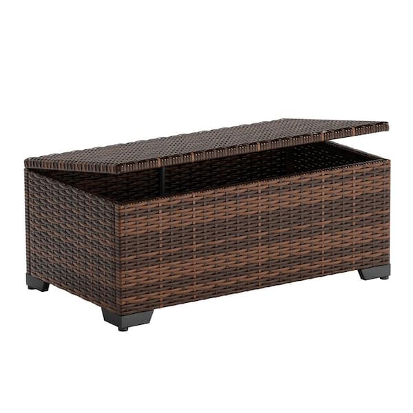 58 Gal. Brown Outdoor Balcony Patio Wicker All Weather Rattan Deck Box Storage Bench Seat for Porch Pool Garden Tools