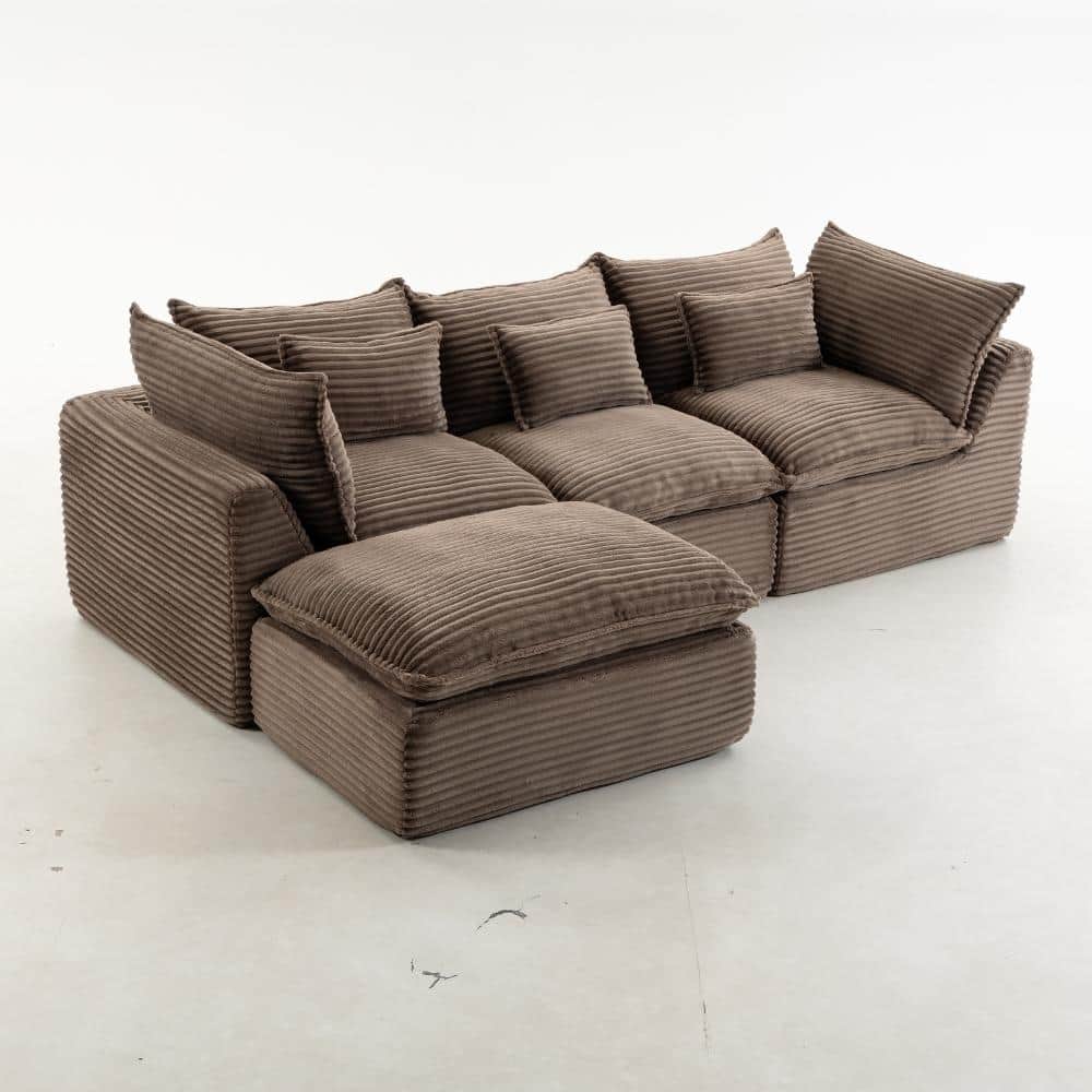 102.3 in. Armless 4-piece Corduroy Modular Sectional Sofa with Ottoman in Khaki durable construction