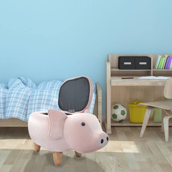 Critter Sitters Pink 15-in. Seat Height Pig Animal Shape Storage Ottoman Furniture