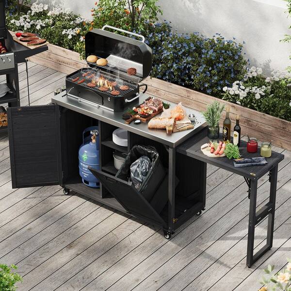 Ximuprmy Outdoor Black Stainless Steel 78 in. Kitchen Island with