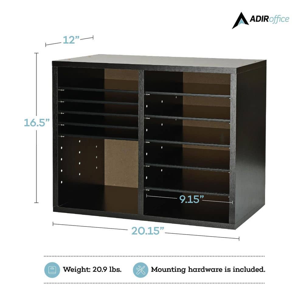 Black MDF Adjustable 12 Compartment File Sorter, 2 Pack