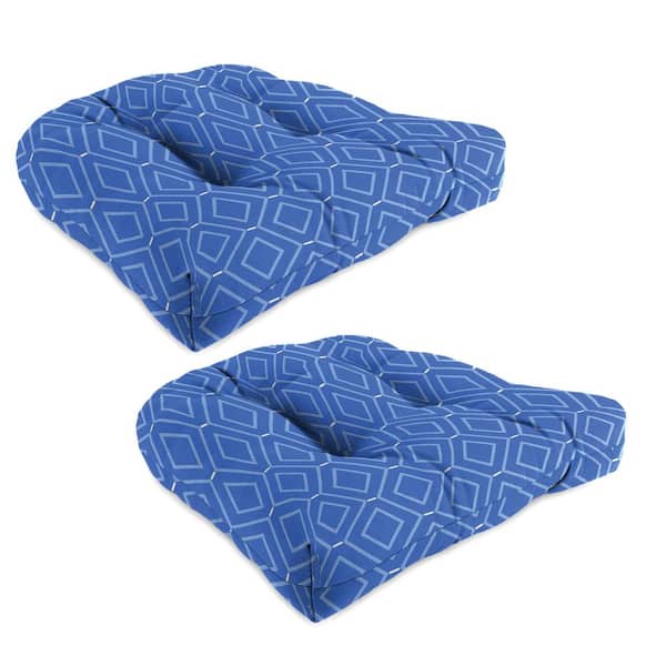 Jordan Manufacturing 18 in. L x 18 in. W x 4 in. T Square Tufted Outdoor Wicker Seat Cushion in Sniffen Delft (2-Pack)