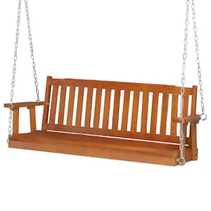 2-Person Brown Wood Porch Swing with Chains