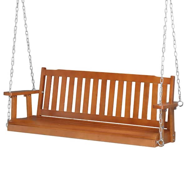 Karl home 2-Person Brown Wood Porch Swing with Chains