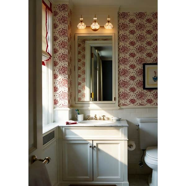 19.7 in. 3-Light Gold Vintage Vanity Light with Flower Crystal Glass Shades, Brass