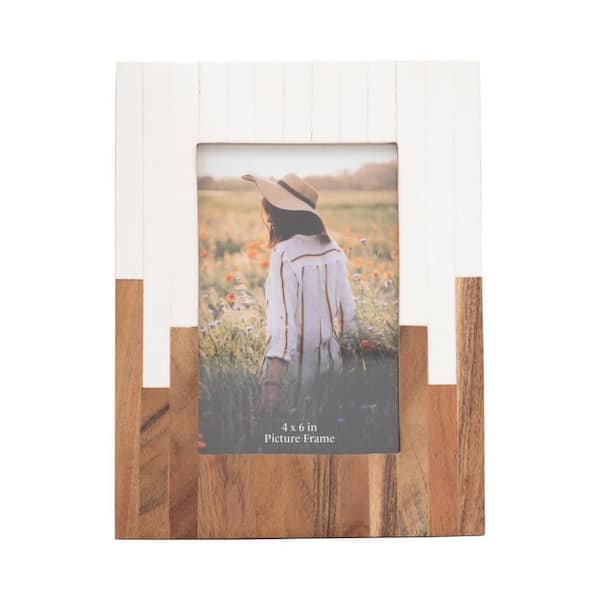 4 in. x 6 in. Brown/White Resin Wood Two tone Picture Frame with Glass Panel