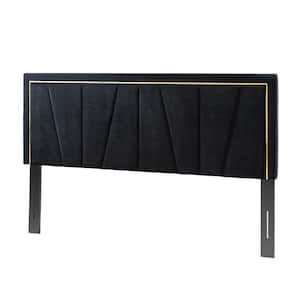 Curtis 81 in. W Black Upholstered Tufted Adjustable Height Headboard with Solid Wood Legs