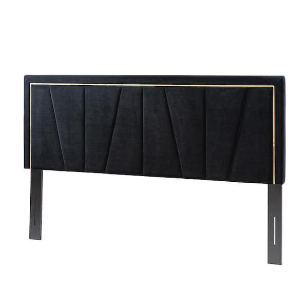 JAYDEN CREATION Curtis 81 in. W Black Upholstered Tufted Adjustable Height Headboard with Solid Wood Legs