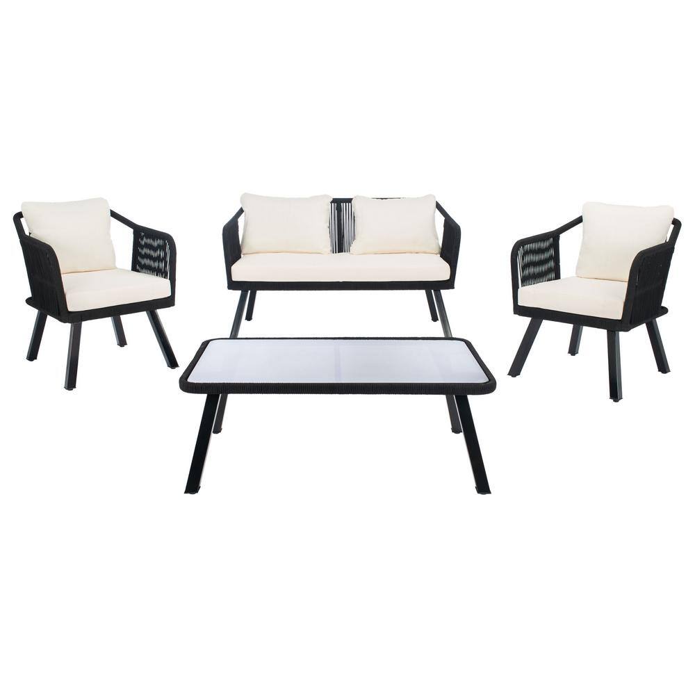 Torsla Black and Beige 4-Piece Rope Patio Set