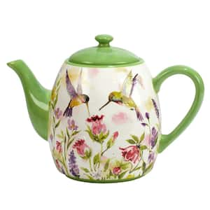 Hummingbirds 4-Cup 40 oz. Multi-Colored Ceramic Teapot