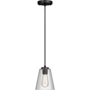 1-Light Black Modern Mini Shaded Pendant Light with Clear Glass Shade