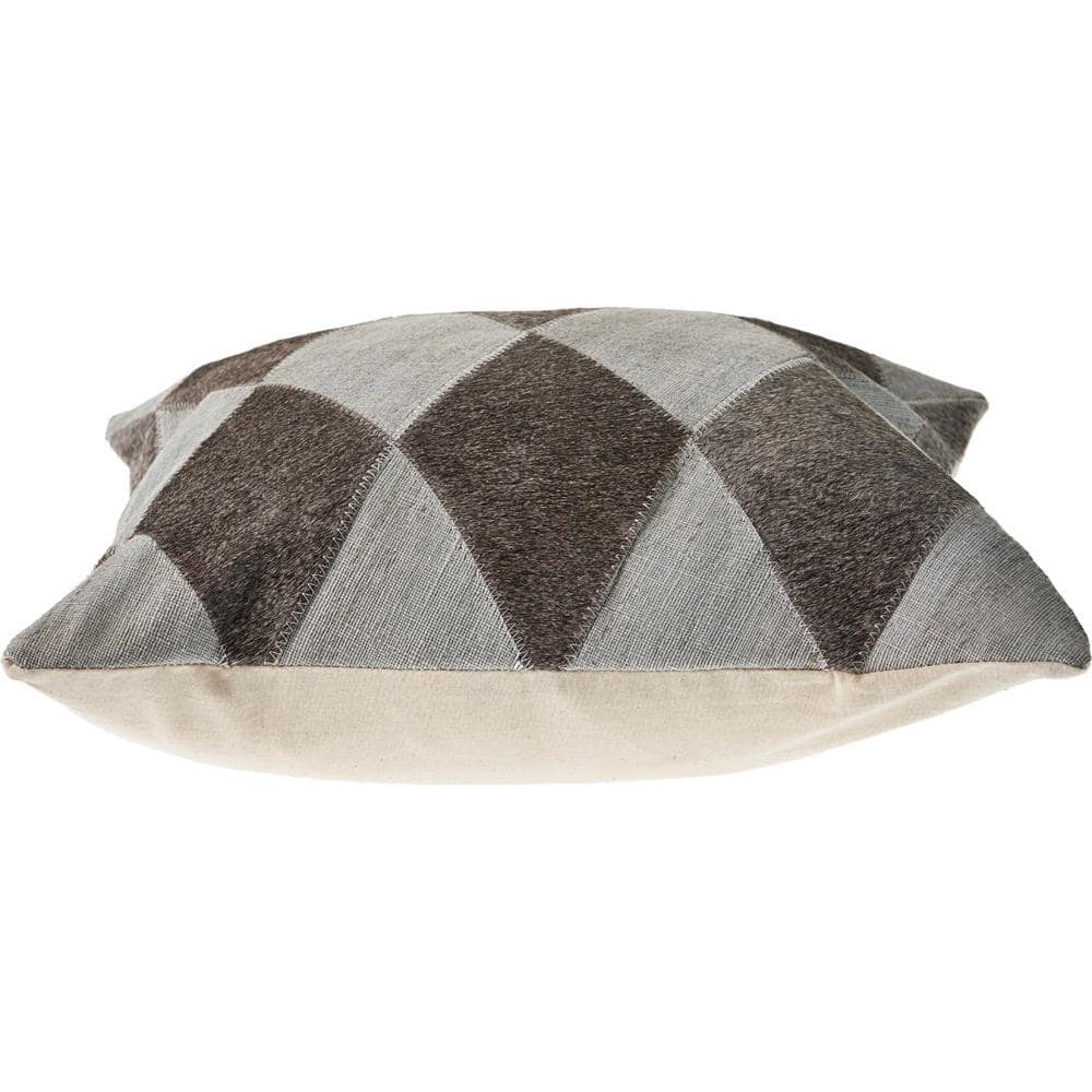 Silver and Brown Geometric Faux Leather Throw Pillow, 20 in