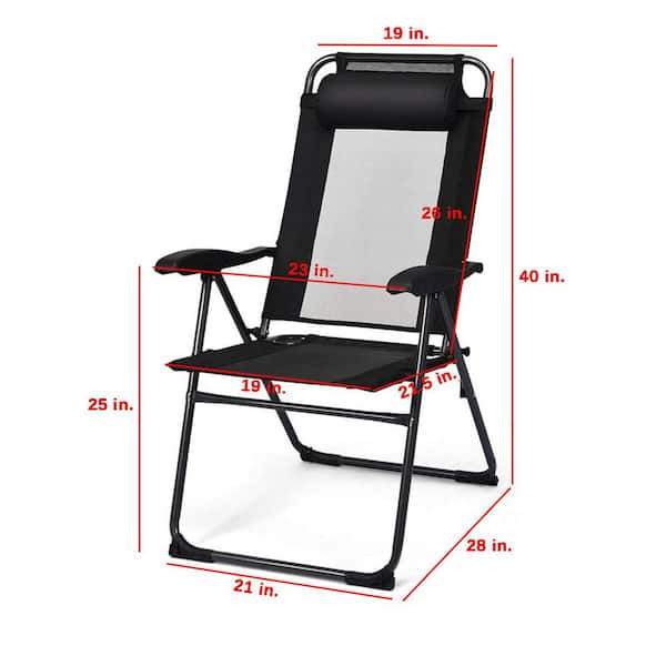 Folding Metal Outdoor Dining Chair in Black with Headrest