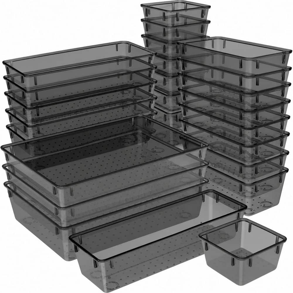 25-Piece Clear Black Plastic Drawer Organizer Set with 4 Sizes for Cosmetics, Jewelry and Office Storage price history on PriceWatchPro