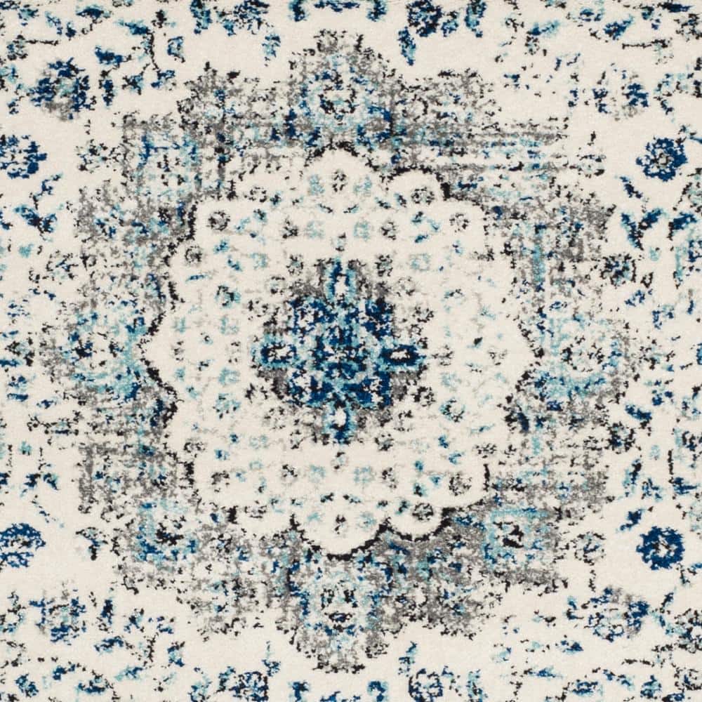 Ivory and Grey High Pile Synthetic Rectangular Area Rug