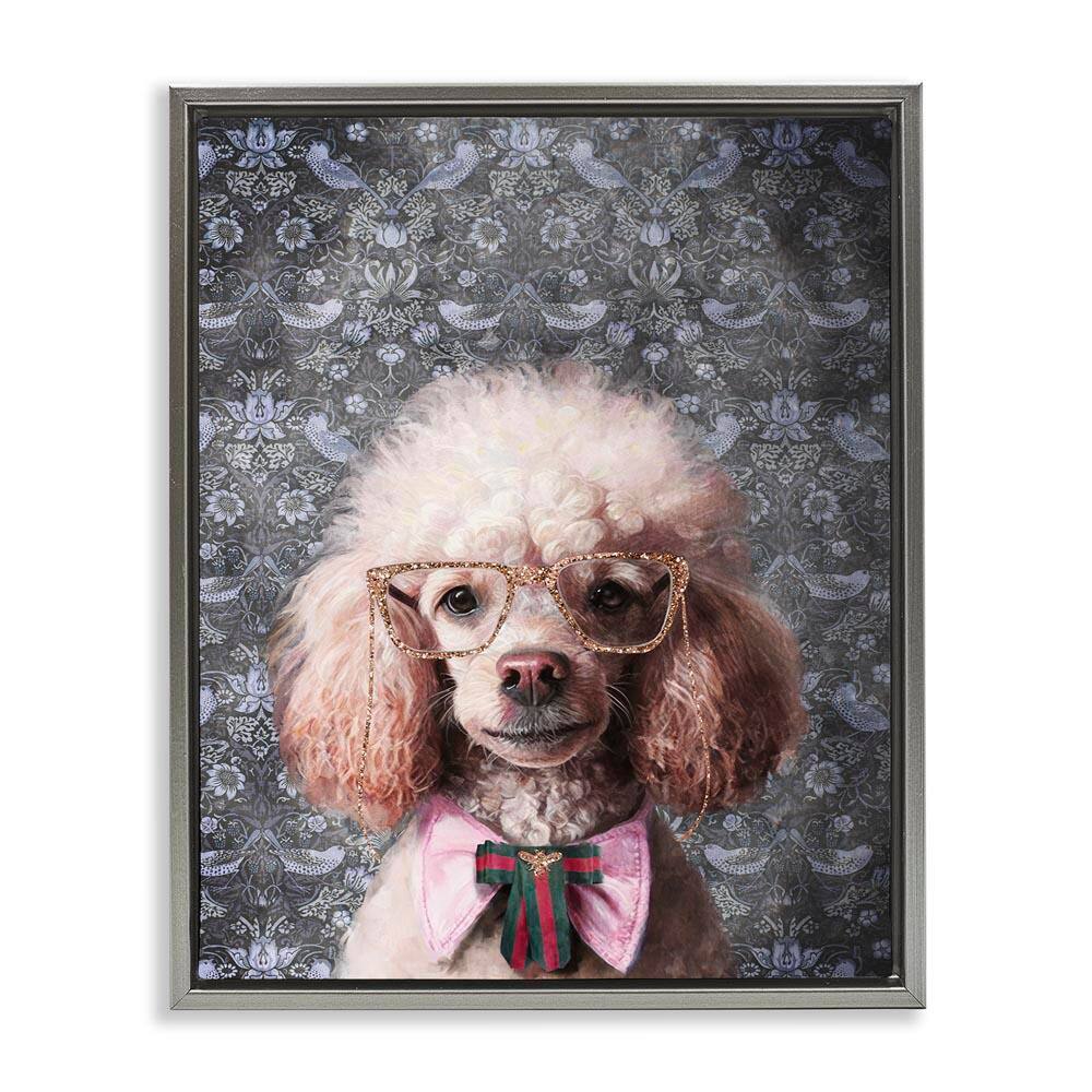 Glam Poodle on Florals by Svetlana Aleynikova Gray Floater Frame Animal Graphic Art Print 21 in. x 17 in. price history on PriceWatchPro