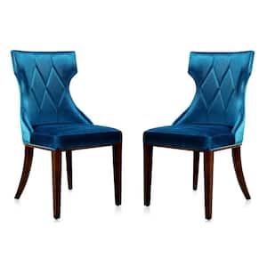 Reine Cobalt Blue and Walnut Velvet Dining Chair (Set of 2)