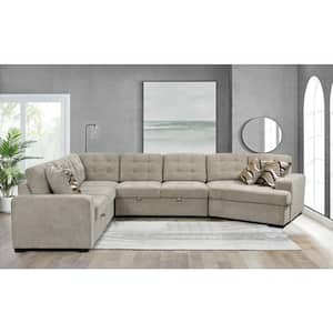 149 in. Modern Large Polyester Sectional Sofa in Light Gray with Pull-out Bed, Extra Wide Chaise