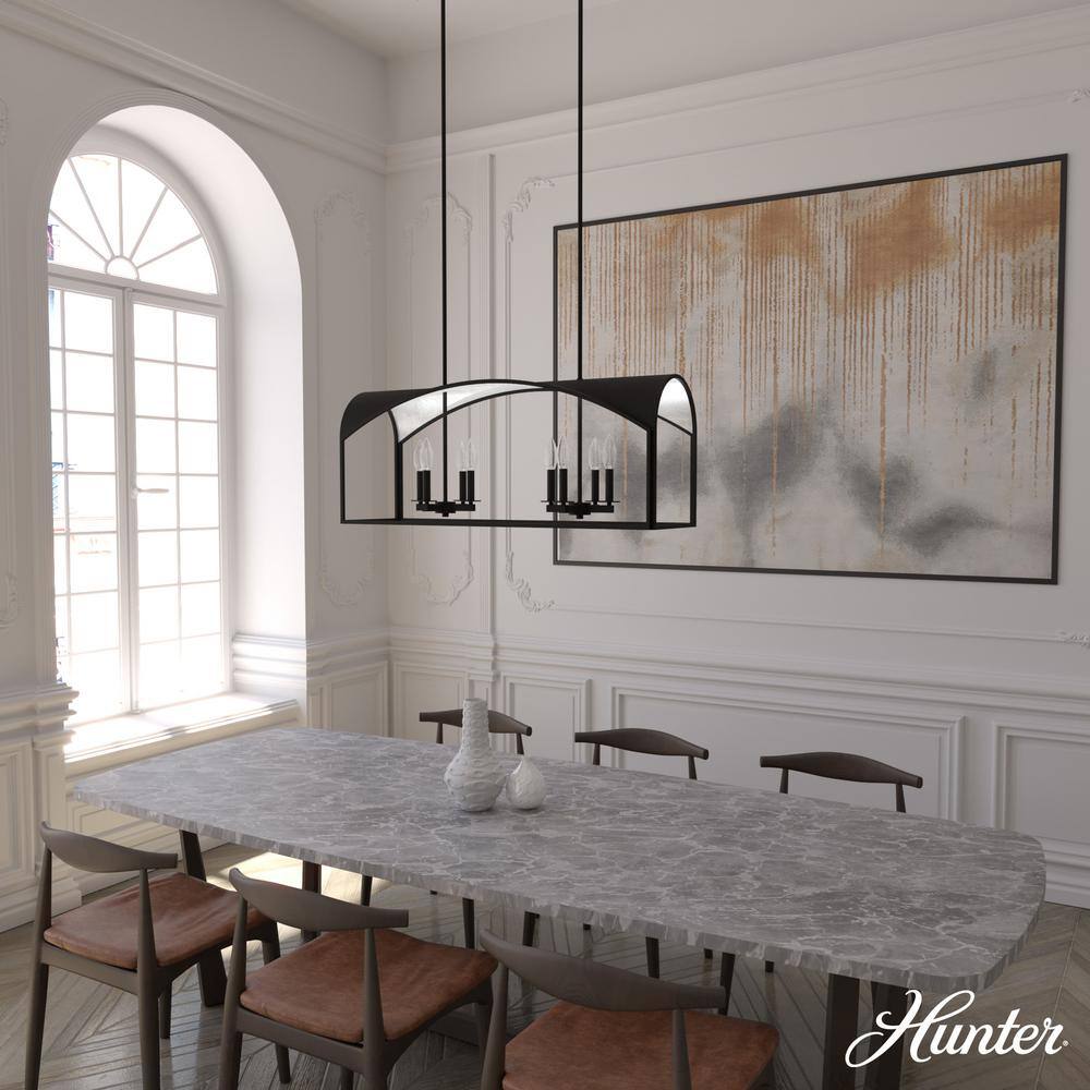 Dukestown 41" Black Natural Iron Linear Chandelier with Silver Leaf Accents
