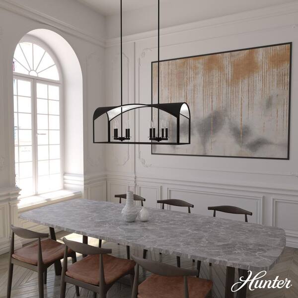 Hunter Dukestown 8-Light Natural Iron Island Chandelier with Silver Leaf Detailing