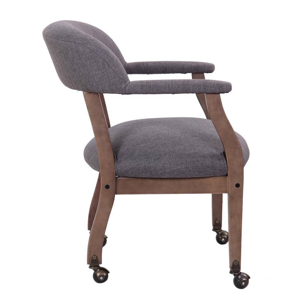 Refined Rustic Slate Gray Linen Captain's Desk Chair with Casters