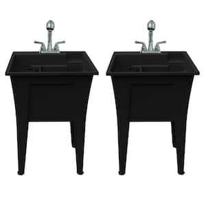 24 in. x 22 in. Recycled Polypropylene Black Laundry Sink w/2 Hdl Non Metallic Pullout Faucet and Install. Kit (Pk of 2)
