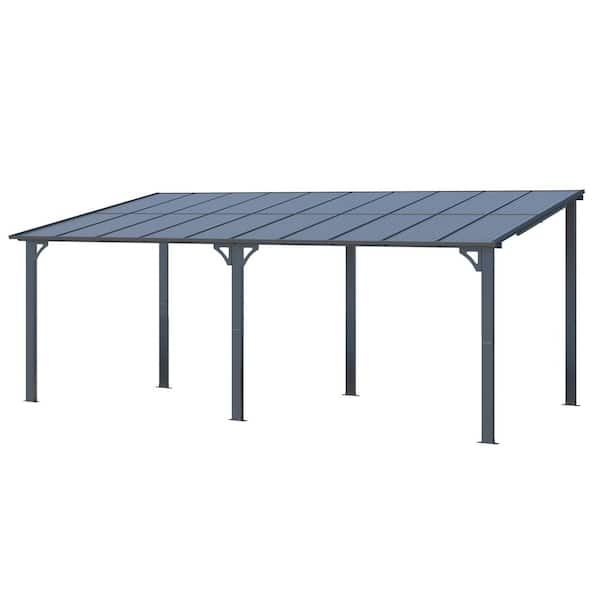 AECOJOY 20 ft. x 10 ft. Dark Gray Aluminum Patio Cover
