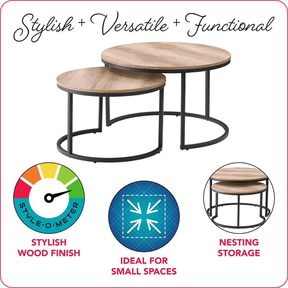 Forth Worth Light Brown Wood & Metal Nesting Coffee Table Set
