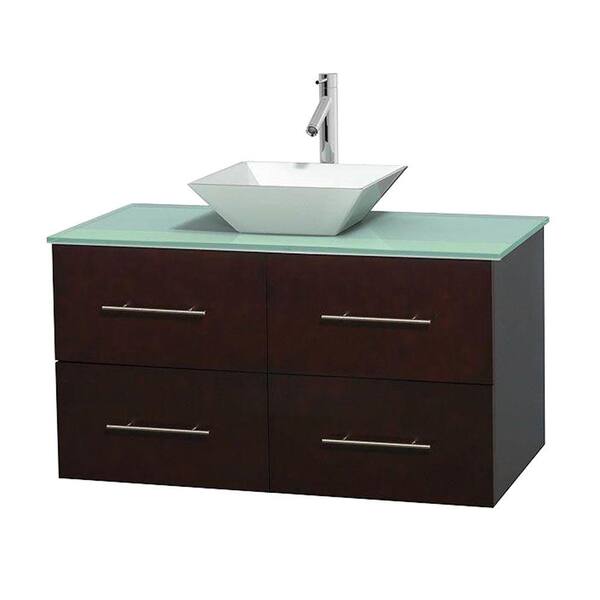 Wyndham Collection Centra 42 in. Vanity in Espresso with Glass Vanity Top in Green and Porcelain Sink